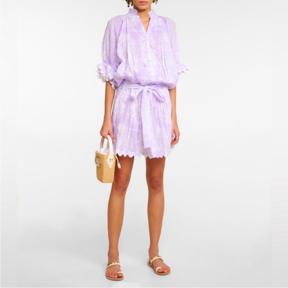 Juliet Dunn Blouson Dress in Palladio Print Lilac Purple Size 1 Small - Picture 1 of 6